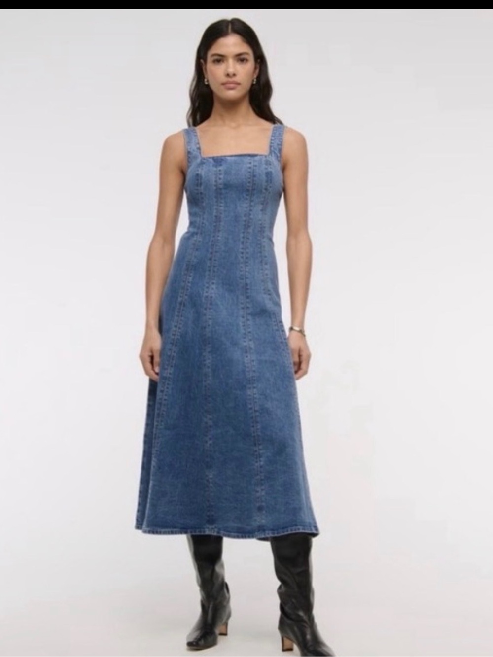 NWT Abercrombie Denim Midi Dress with Square Neck - Blue